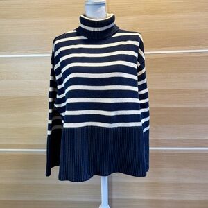 GAP Navy & Cream Striped Oversized Split Hem Turtleneck Sweater
